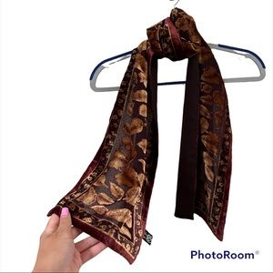 🟫SYMPHONY DESIGNS: Women’s brown/maroon/gold pattern scarf, one size.